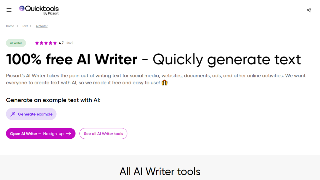 AI Writer by Picsart - AI Technology Solution