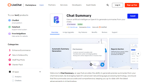 Chat Summary for LiveChat - AI Technology Solution