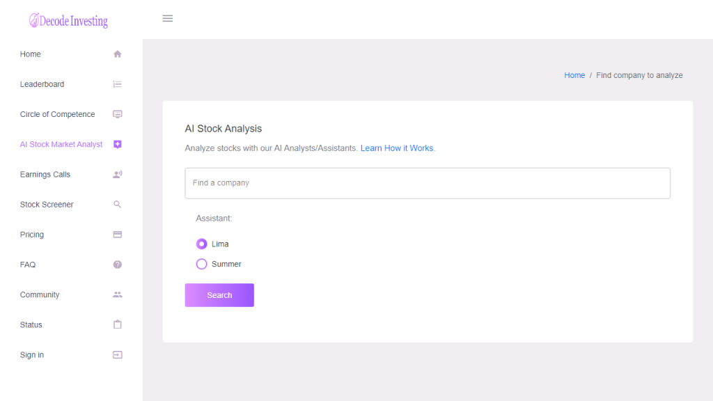 Decode Investing Stock Analysis - AI Technology Solution