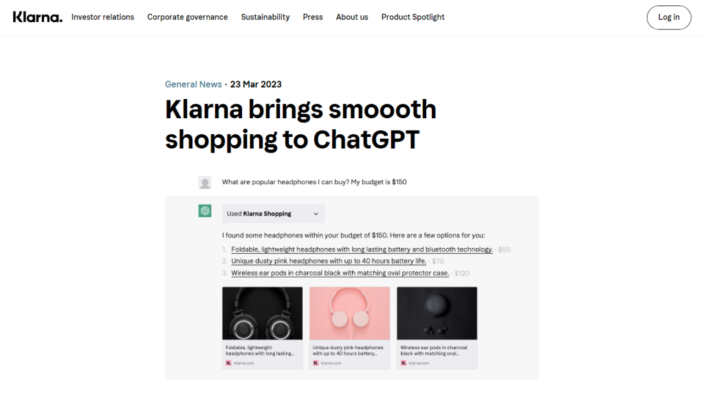 Klarna ChatGPT plugin - AI Technology Solution