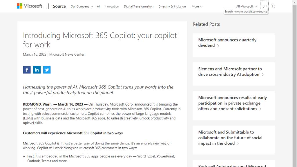 Microsoft 365 Co-pilot - AI Technology Solution