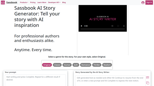 Sassbook AI Story generator - AI Technology Solution