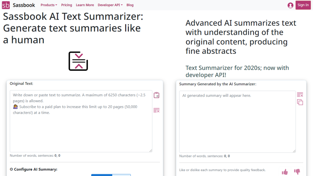 Sassbook AI Summarizer - AI Technology Solution