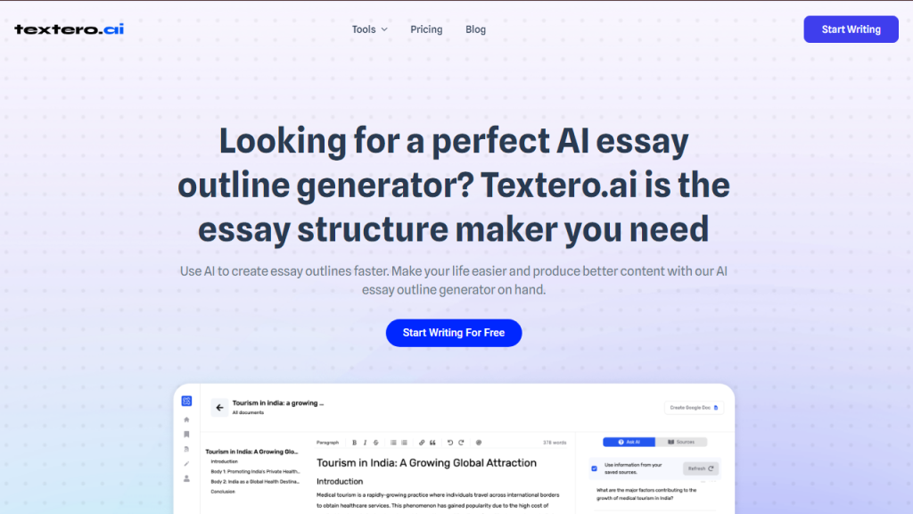 Textero Essay Outlines - AI Technology Solution