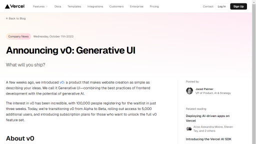 V0 Generative UI - AI Technology Solution