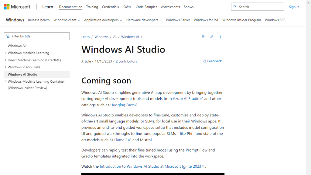 Windows AI Studio - AI Technology Solution